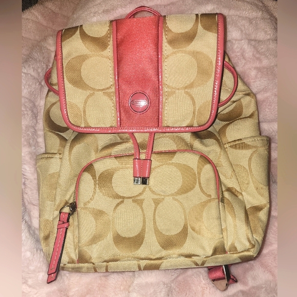 Coach Beige and Coral Women's Backpack - Picture 1 of 10